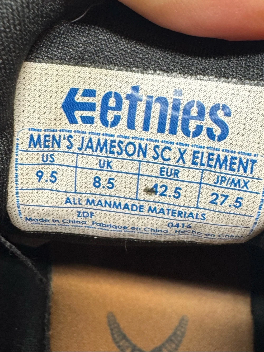 Etnies Jameson SC X Element Sneakers Mens Size 9.5 Black Preppy